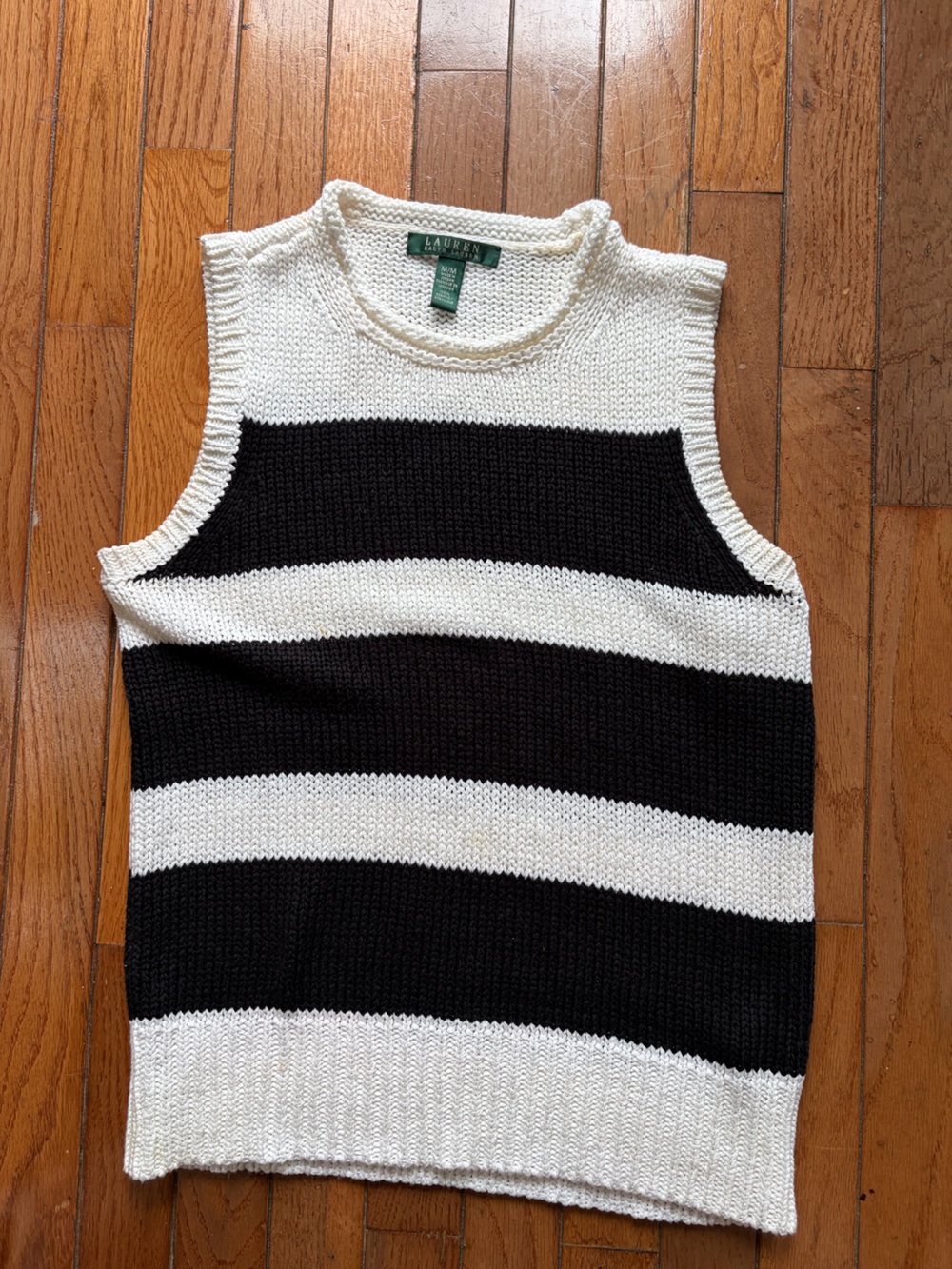 Lauren Ralph Lauren Black & White Striped Crewneck Sweater Vest